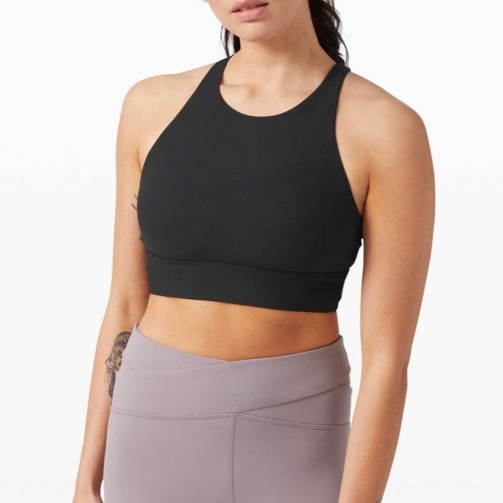Lululemon‎ Energy Sports Bra Women 8 Black High Neck Athleisure Yoga Pilates Gym